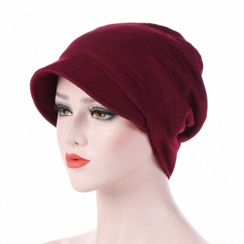 Ethnic Clothing ethnic Clothing 2022 Fashion Female Hat With Brim Soild Color Muslim Turban For Women Cotton India Hijab Turbante Mujer Chemo H7N-image-799055595