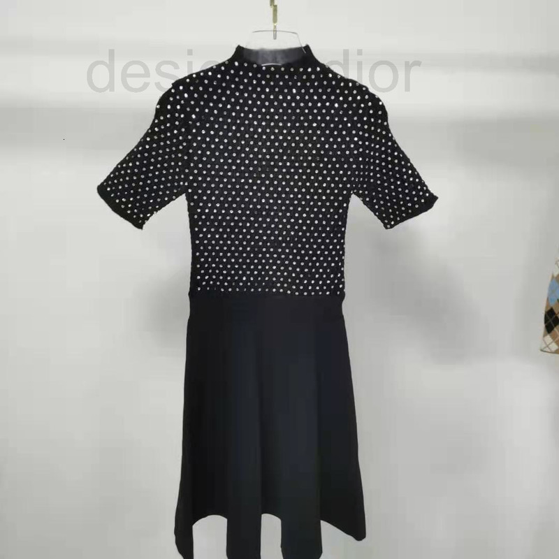 

Casual Dresses designer Fadan autumn winter round dot heavy industry Nail Drill half high neck waist A-shaped knitted dress AOG2, 2# packing bag