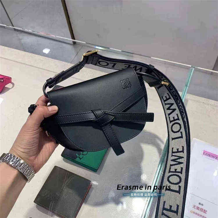 

Designer Bag Fashion Style Loew's Women's New Dual Gate Wide Shoulder Strap Saddle Mini Small Single Messenger High Sense Leisure handbag tote bag, Black