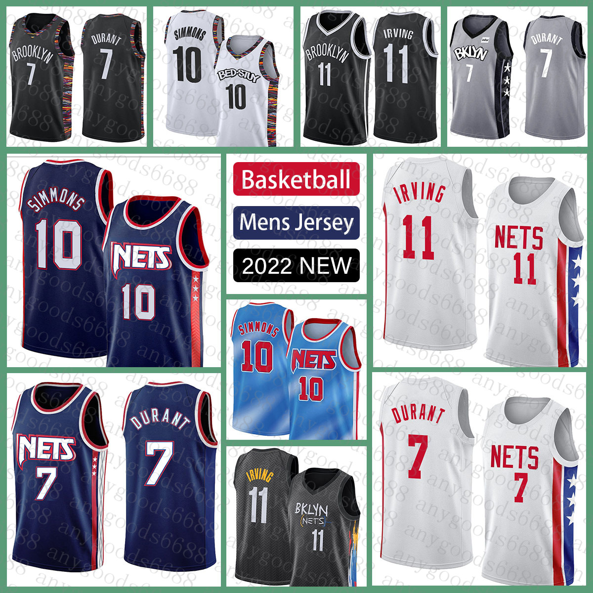 

New Basketball Jersey 7 11 10 72 Brooklyn''Nets''Men Kevin Durant Kyrie Irving Ben Simmons Biggie Silver, 2022 jersey