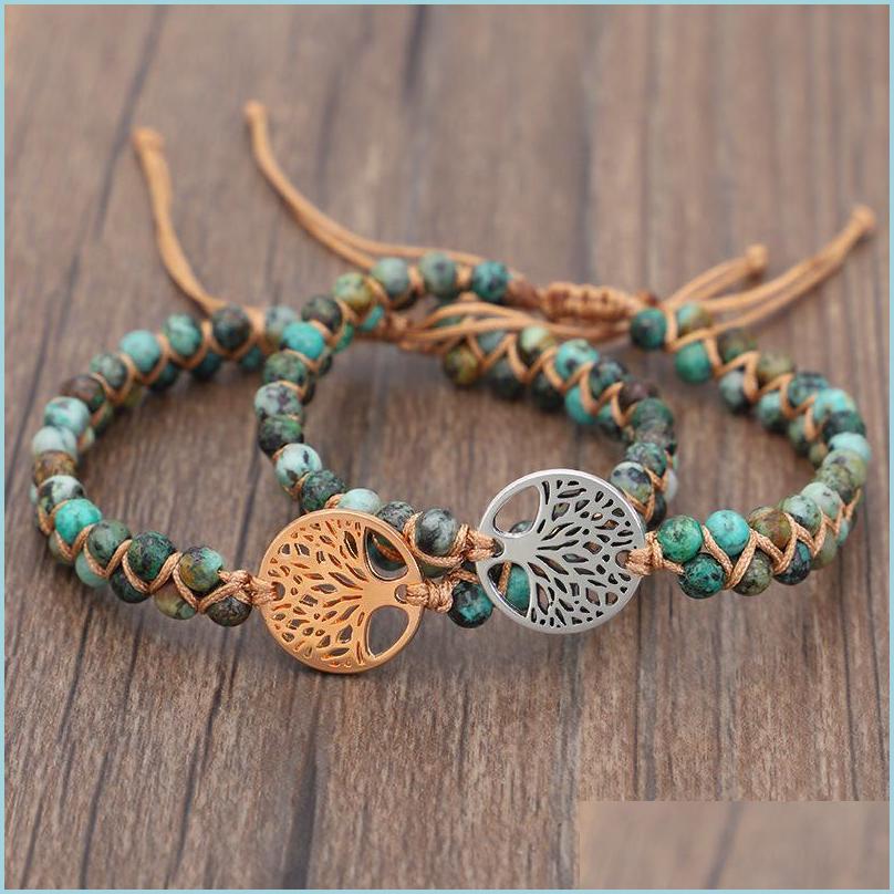 

Beaded Strands Natural Stone Tree Of Life Charm Strand Bracelet For Women Handmade Double Layer African Turquoise Beads St Whole2019 Dhvyq