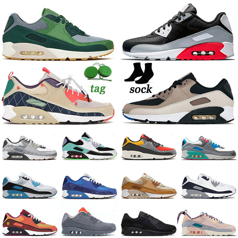 

2022 OG 90s Womens Mens Running Shoes Triple Black Infrared White Mesh AirMax90 Surplus Trail Team Gold Caramel Laser Blue Bred Be True Sports Sneakers Trainers, A35 yellow 36-46