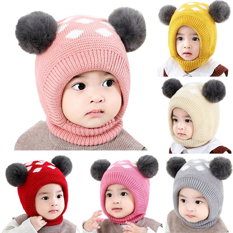 

Hats Baby Hat Winter Velvet Ball Ear Cap Kids' Autumn Dot Neck Warmer Born Pography Prop For Infant Boys And Girls