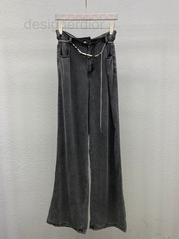 Concepteur de jeans pour femmes King Metal Letter Cha￮ne Belon en carbone gris jeans d'￩t￩ Soft Tencel s'affaissant pantalon de jambe large mince