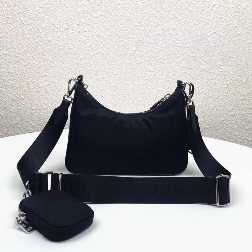

Luxury Designer shoulder bag high quality handbag Hobo vintage fashion good match women's men bags nylon Single Crossbody span 3 pices in 1, Black