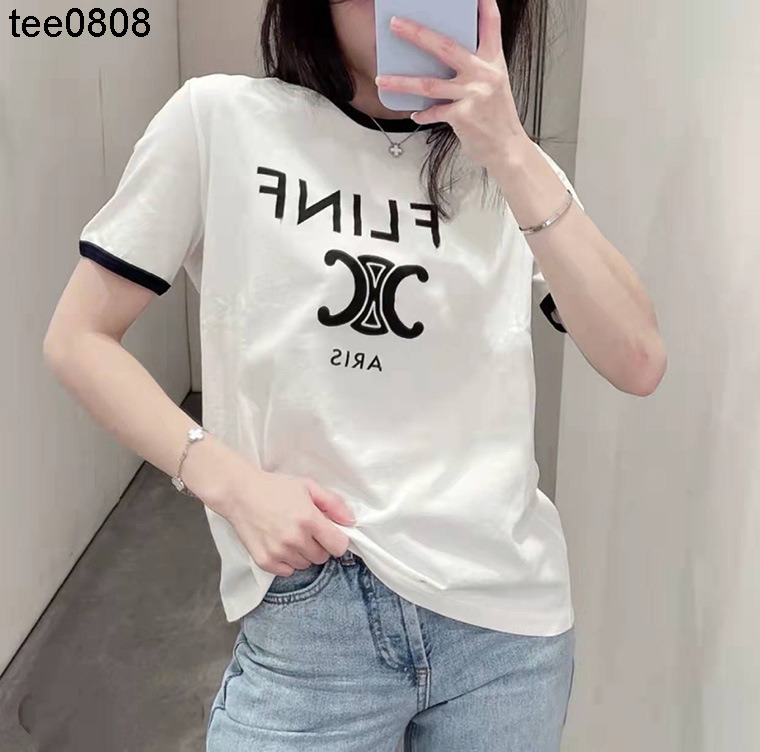 

celinss tee home letter print T-shirt 2022 new classic Paris Arc de Triomphe color matching round neck short sleeve women' T-shirt, White