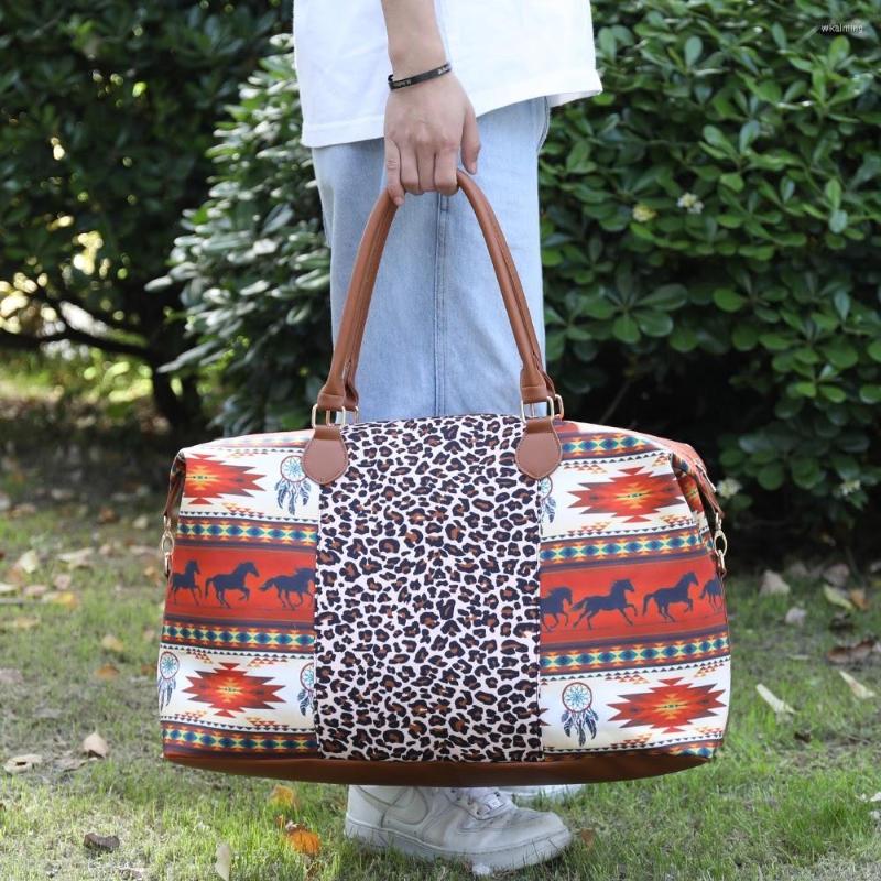 

Duffel Bags Christmas Deer With Leopard Handbag Cow Weekender Bag Aztec Horse Overnight Duffle Canvas Large Capacity Travel, Color 2