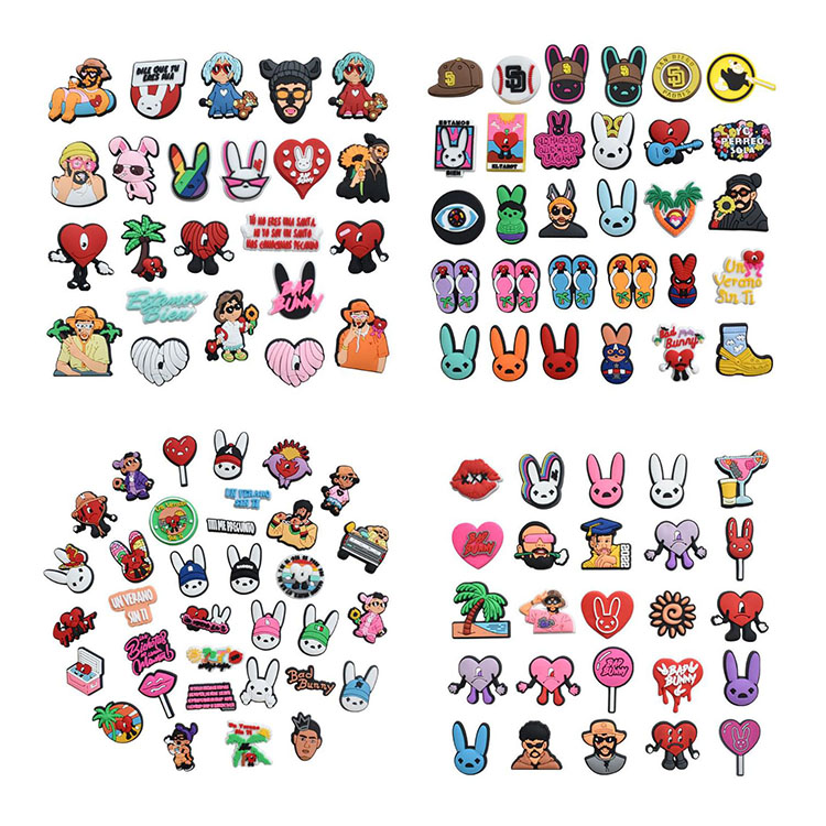 

moq 100pcs bunny croc shoe accessories charms soft rubber decoration buckle for clog bracelet wristband button gift