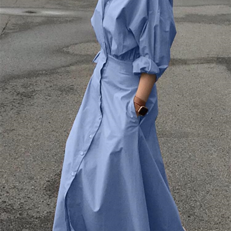 

Casual Dresses Fashion Female A Line Robe ZANZEA Solid Lapel Vestidos Women Long Sleeve Elegant Maxi Shirt Dress Oversized 220905, Khaki