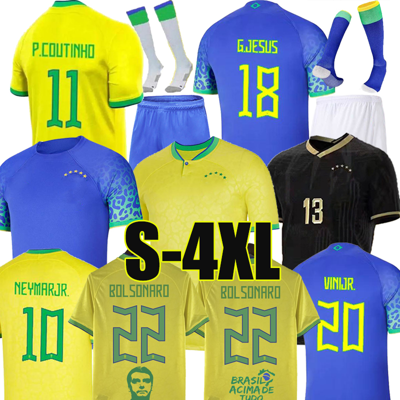 

4XL 22/23 BRASIL PAQUETA COUTINHO soccer jerseys 2022 2023 camiseta de futebol NERES G.JESUS football shirt MARQUINHOS VINI JR SILVA RICHARLISON bRAZILS kit sock sets, 22-23 home
