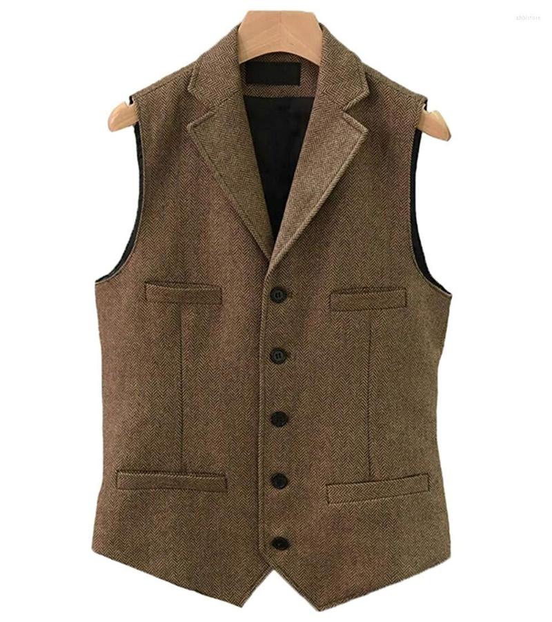 

Men's Vests Business Mens Suit Vest Lapel V Neck Wool Herringbone Casual Gentleman Grey Waistcoat Formal Jacket Groomsman For Wedding, Black