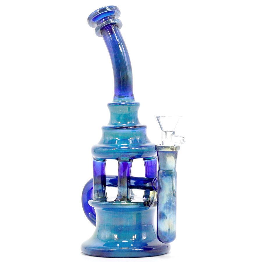 9inch Smoked Silver Dab Oil Rigs hookah with 4MM Quartz Banger bong Recycler Oil Bubbler Cyclone Perc Glass Water Pipe