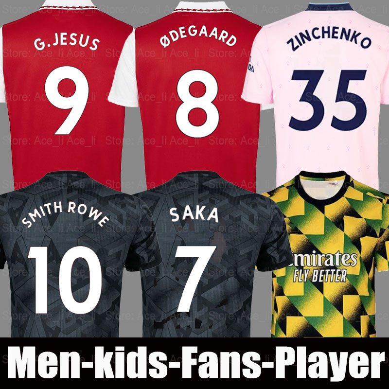 

22 23 G.JESUS SAKA soccer jerseys Fans Player Gunners SALIBA ZINCHENKO FABIO VIEIRA MARTINELLI ODEGAARD SMITH ROWE ARSen 2022 2023 football shirt Men Kids baby kit set, 22-23 kids away