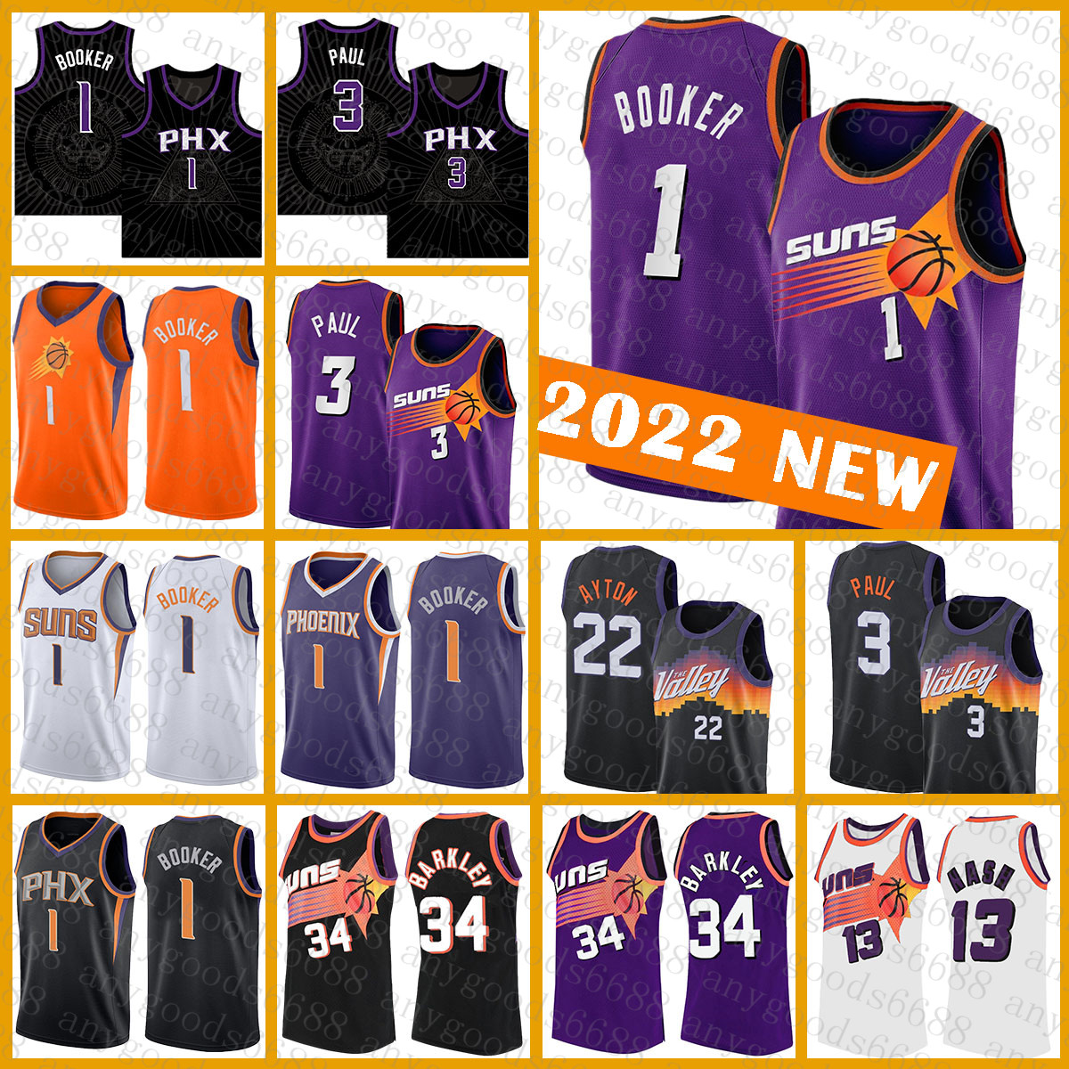 

New Basketball Jersey 1 3 22 13 34 Phoenixs Sun Devin Booker Chris Paul DeAndre Ayton Steve Nash Charles Barkley Brown, 2022 jersey
