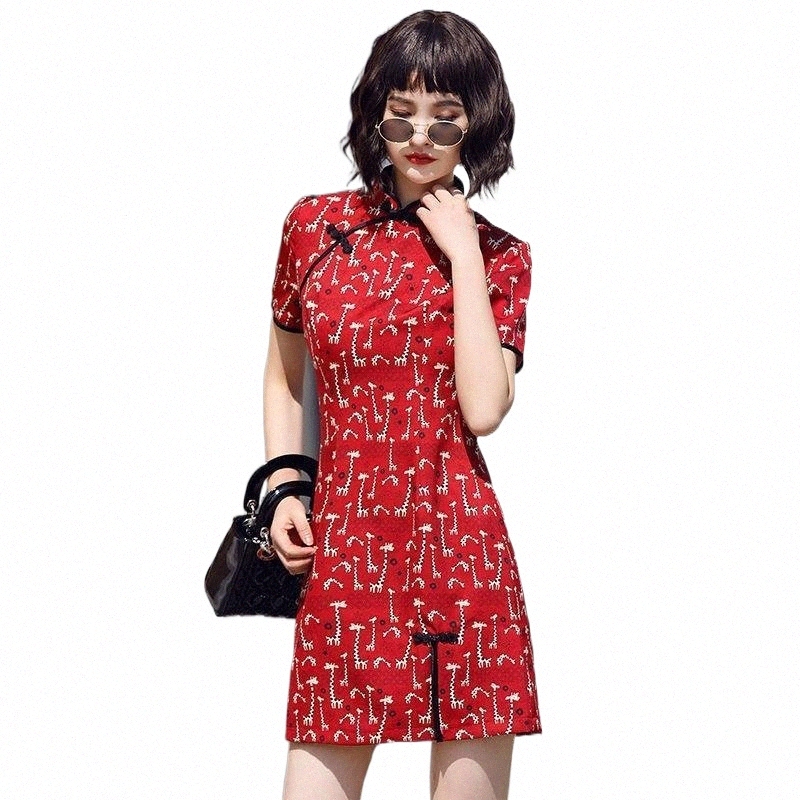 Ethnic Clothing ethnic Clothing Red Sexy Qipao Chinese Style Women Print Party Dress Vintage Slim Short Sleeve Cheongsam Vestidos Traditional Gir-image-799064522
