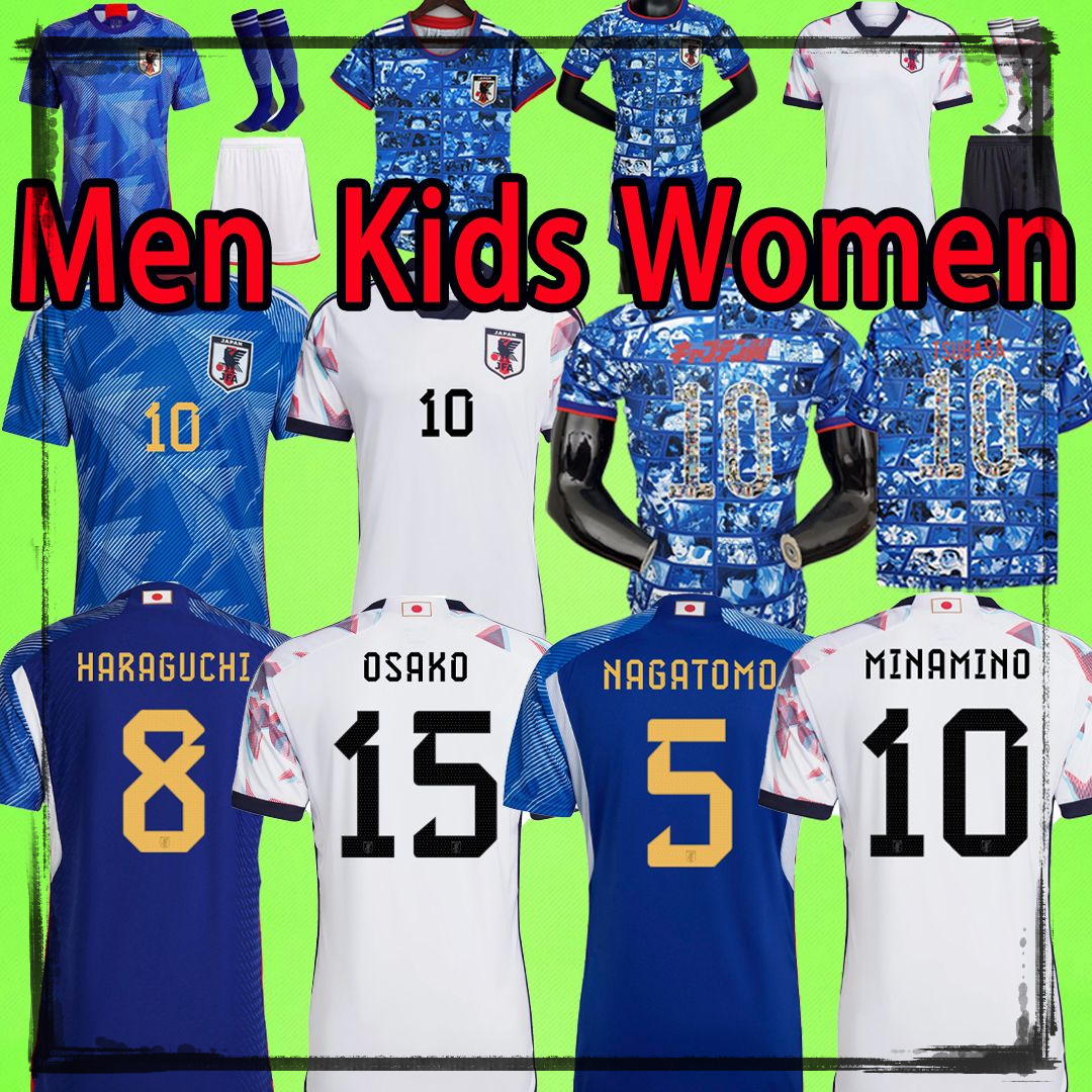 

Japan 2022 Soccer Jersey home away MINAMINO OSAKO NAGATOMO YOSHIDA HARAGUCHI ATOM 2023 Japanese 22 23 child Football Shirt HONDA women men set kids kit Player version, Fans version 2022