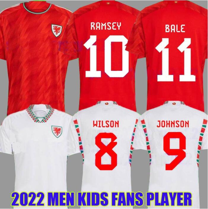 

2022 Wales Soccer Jerseys BALE WILSON ALLEN RAMSEY Mens 22 23 world National ESW cup Rodon VOKES Home Football Shirt Short Sleeve Adult Uniforms fans player version, 2022 away kids