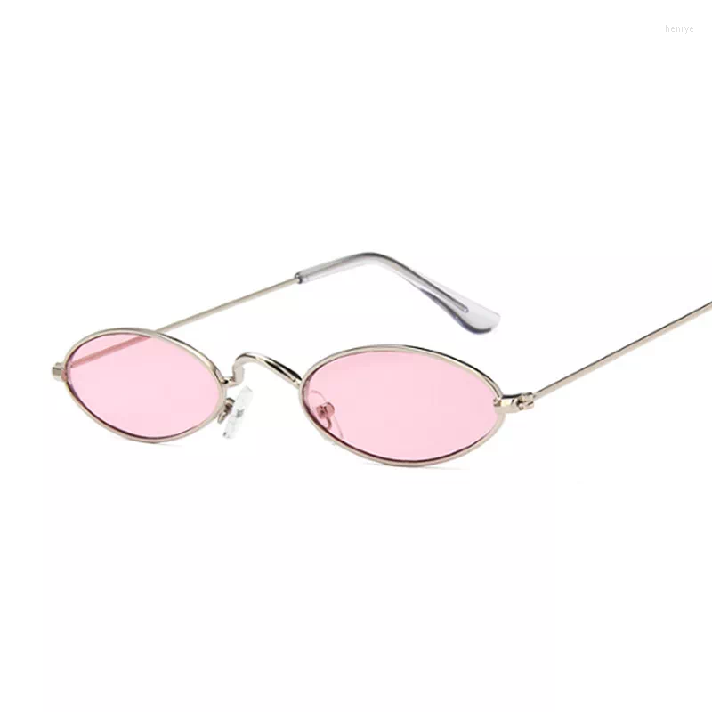 

Sunglasses Pink Oval Woman Vintage Small Frame Ladies Sun Glasses Brand Designer Cool Hip Hop Alloy Ocean Color Mirror Trending