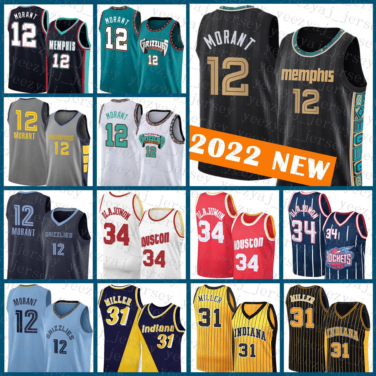 

Ja Morant Basketball Jersey Reggie Miller Hakeem Olajuwon Indiana Memphi Grizzlie Pacer Detroits Piston 12 31 34 Lavender 906, Jersey-huixiong