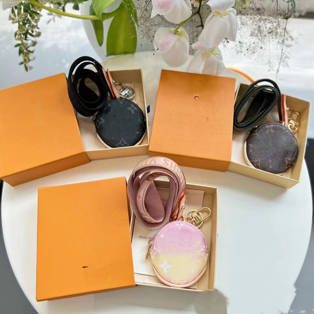 

Classic Colorful Letter Key Wallet Luxury Designer Zip Small Round Bag Coin Purse Brand Strap Zipper Mini Shoulder Bag Women and Men Clutch Bags Totes Pendant Gift, Pink