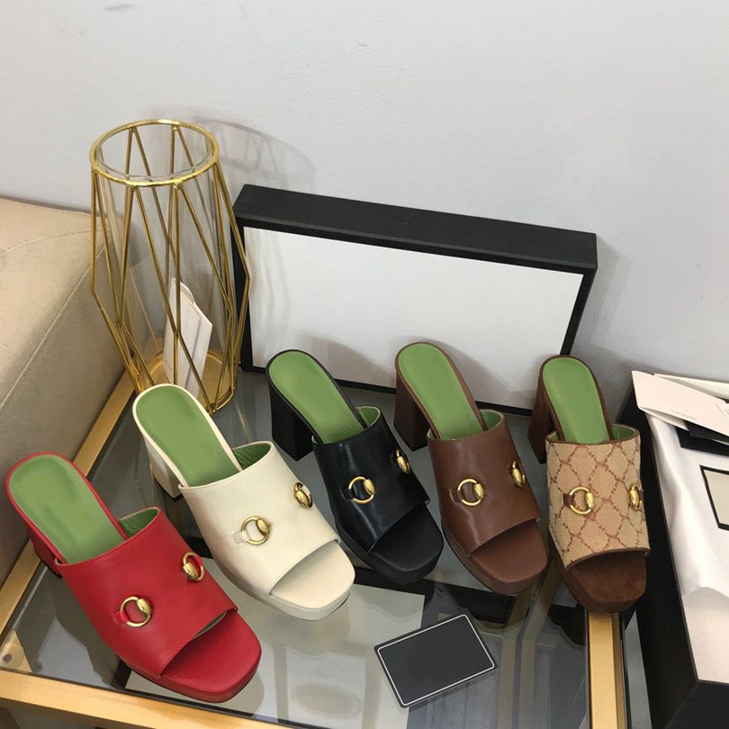 

Slippers 2022 women slippers slides high heels shoes Women's sandal with Horsebit fashion Beach Thick bottom slipper Leather
