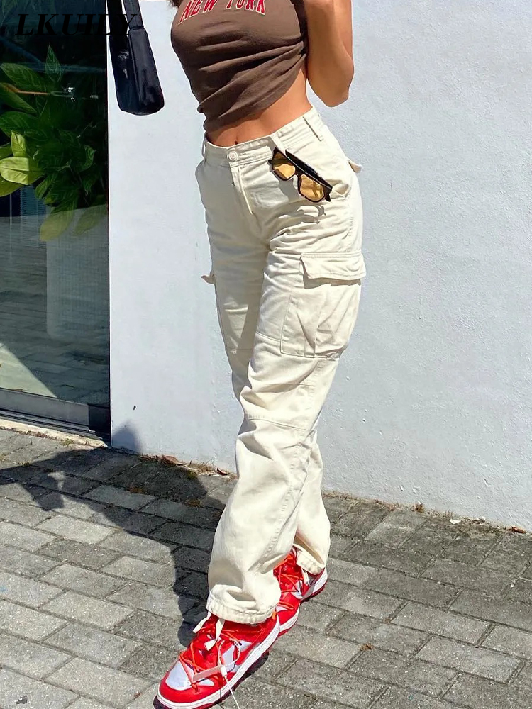 Pantalon de cargaison vintage jeans Baggy Women Fashion 90S Streetwear Pocs Bass