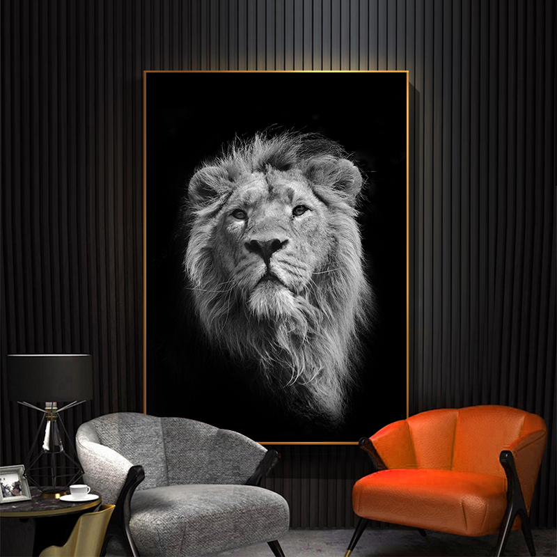

Canvas Painting Black And White Ferocious Lion Posters and Prints Scandinavian Cuadros Wall Art Picture for Living Room
