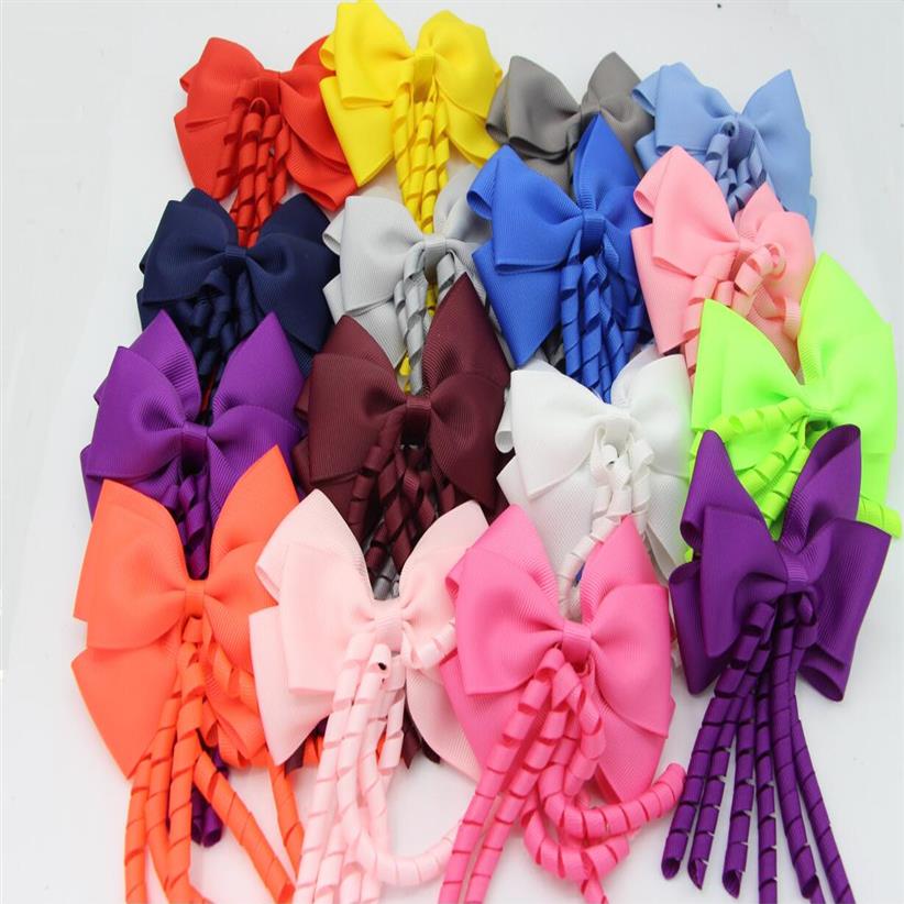

196 colors 4inch korker streamer ribbon elastic bobble Grosgrain Ribbon Long Korker Tail Fancy Cute Hair Bow With Clip For Girls 233c, As is shown in