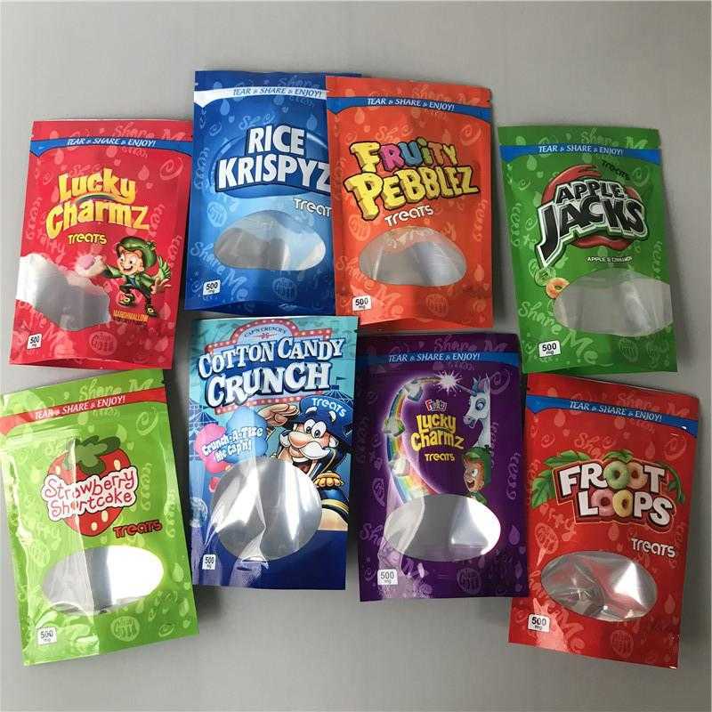 

Infused Cereal Treats 500MG Edibles Packaging Mylar Bag Froot Loopz Lucky Charmz Rice Krispyz Fruity Pebblez Apple Jackz