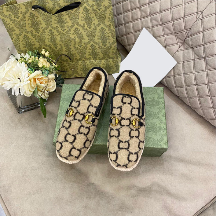 

Designer Winter Casual Shoes boots Women Textured Wool Loafer Fabrics Rubber Midsole Flat Home Shoes Lady Check Tweed Walking Loafer size 35 - 42, Brown