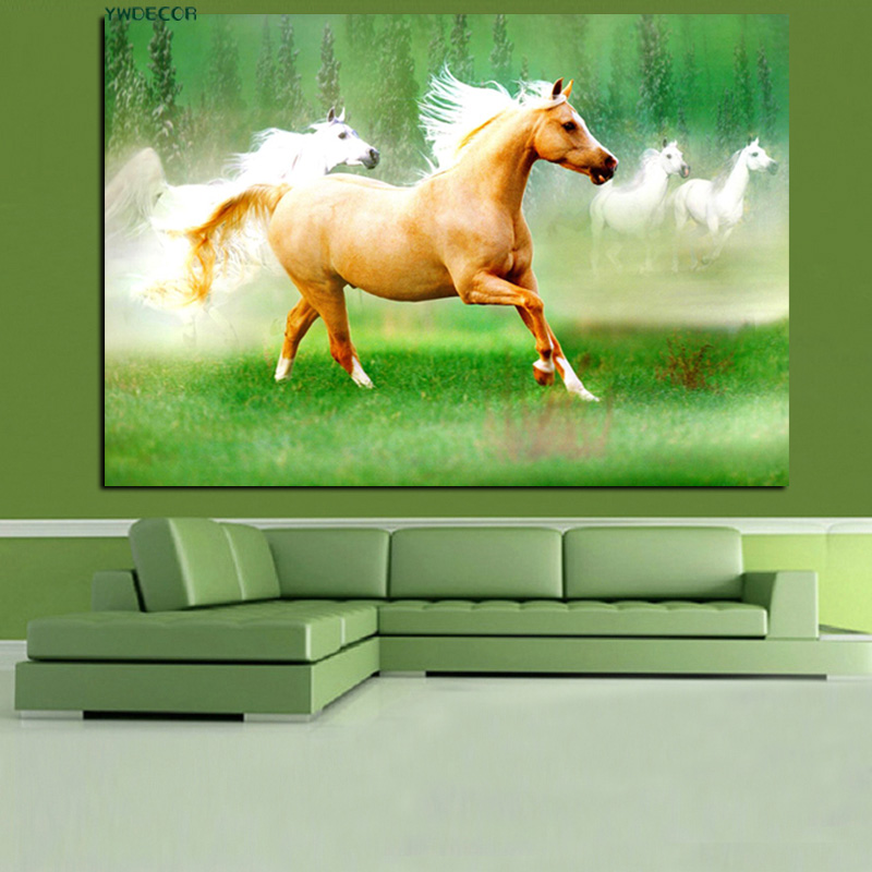 

YWDECOR Pop Art Print White Running Horse Animals Oil Painting on Canvas Modern Wall Art Picture for Living Room Cudros Decor
