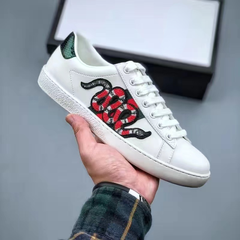

Luxury brand Ace Little Bee Casual Shoes guccle Classic Embroidered leather men's and women's sports white shoes high quality