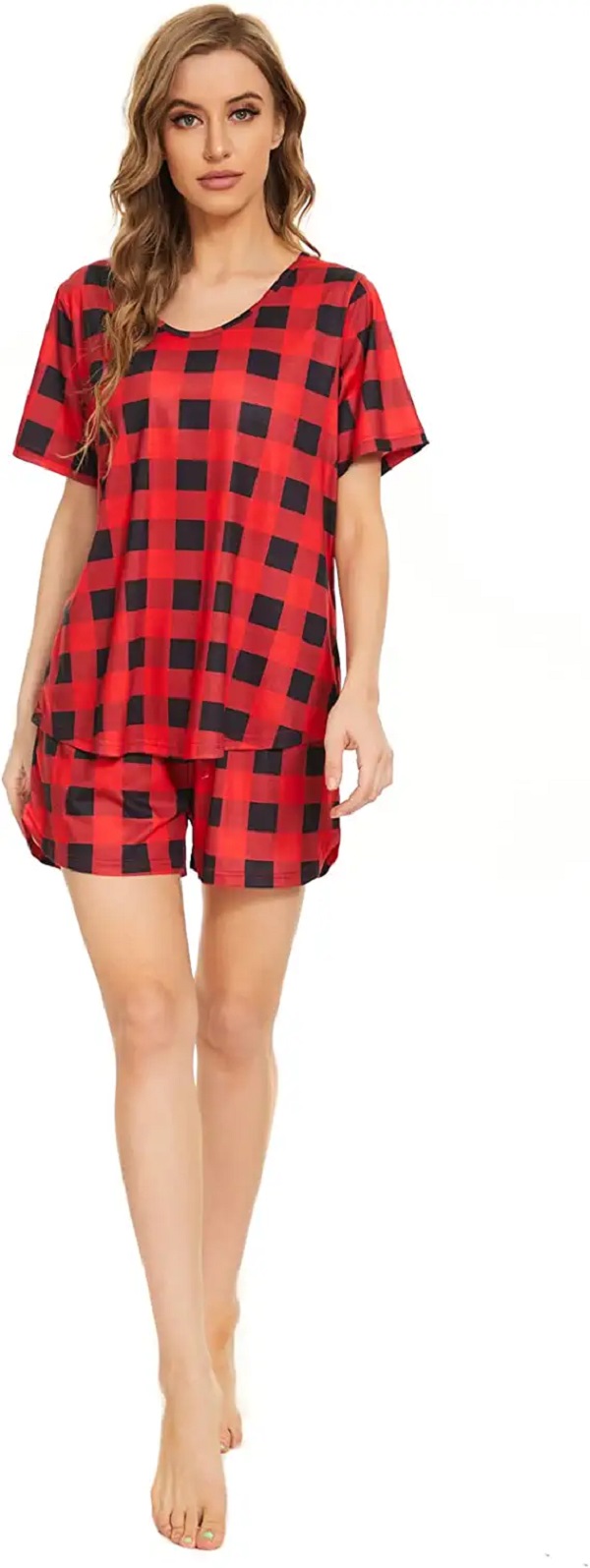 

Nobemall Womens Home Clothing Pajamas Set Sleepwear Pjs with Pockets Red Plaid