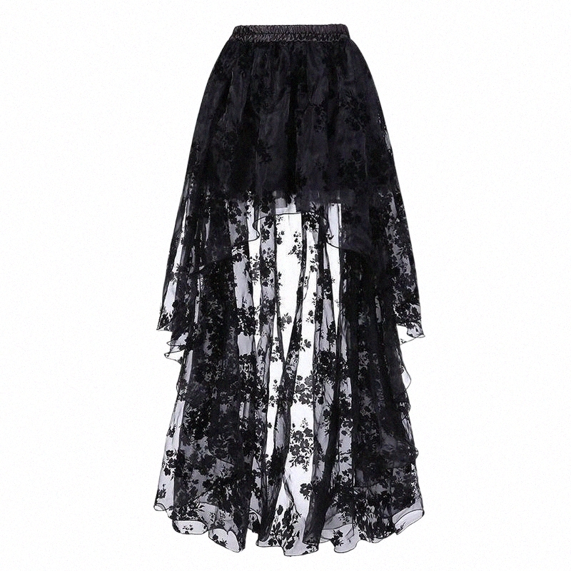 Skirts skirts 2022 Court Style Lace Irregular Skirt Women Fashion All-match Retro Long Thin Female Sexy High Waist i16b#-image-799073664
