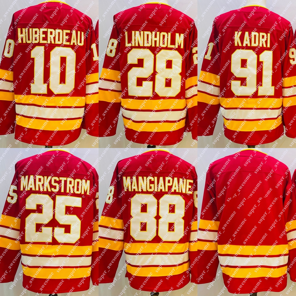

28 Elias Lindholm Jersey 10 Jonathan Huberdeau 25 Jacob Markstrom 88 Andrew Mangiapane 91 Nazem Kadri 68 Jaromir Jagr Hockey Jerseys Black Red White Stitched