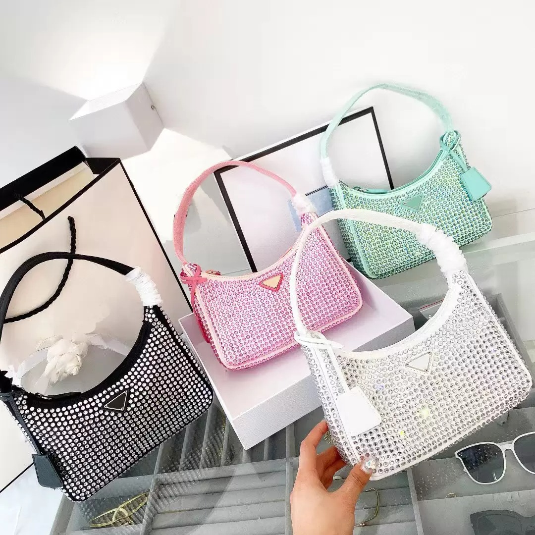 

Diamonds Hobo Underarm Bag handbags Pink Green Black White Rhinestone Purses Designer Shoulder Bag Multi Pochette wallet 2005 Designers Bags, Beige