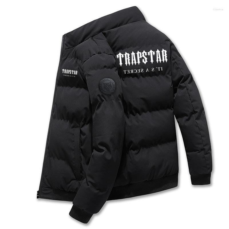

Men's Jackets 2022 Printed TRAPSTAR Padded Jacket Men Autumn And Winter Warm Windproof Short With Mandarin Collar Large, Black-hui