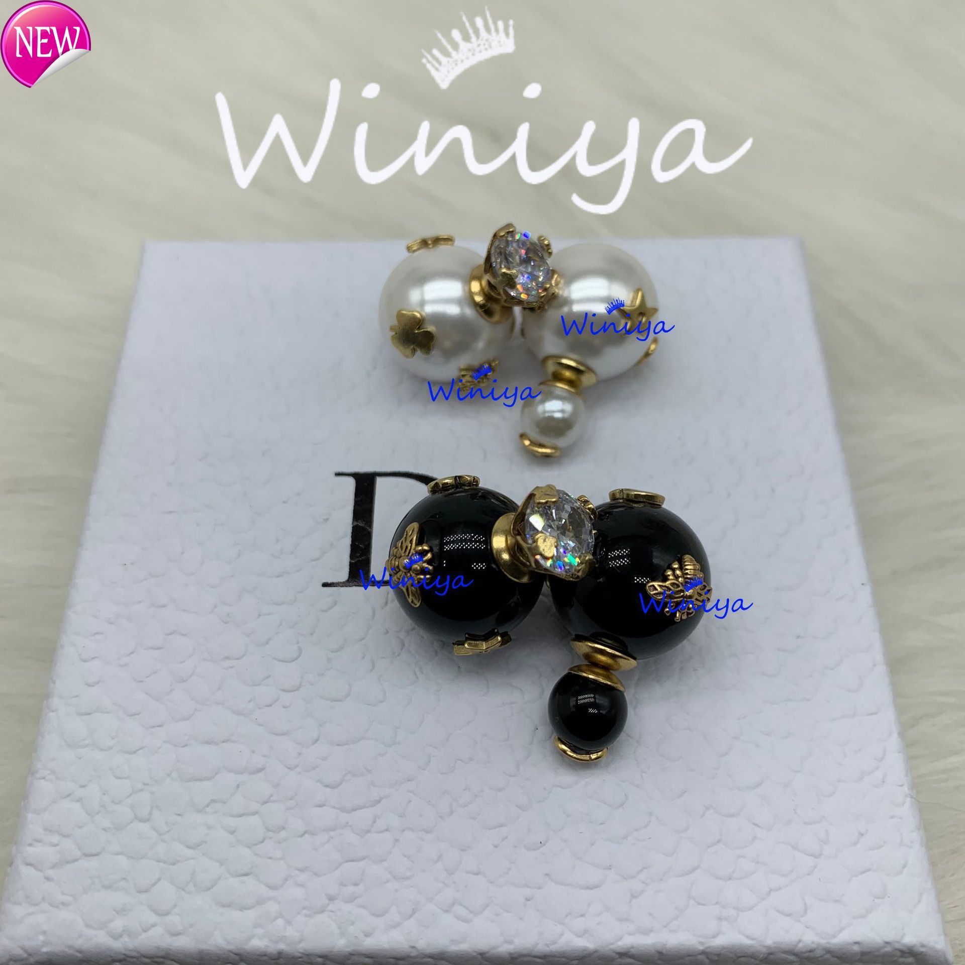 Boucles d'oreilles de conception de marque de luxe D Famille / Nouvelle lettre Diamond Boucles d'oreilles perlées en diamant Femelle Femelle Asym