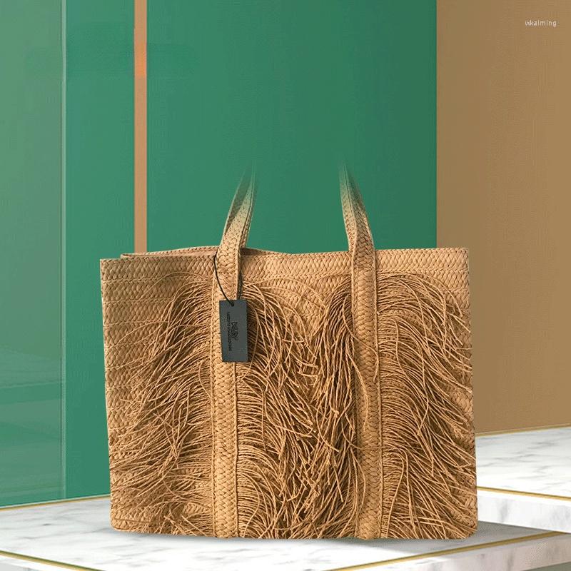 

Duffel Bags Large Capacity Handbag Square Tassel Shoulder Straw Woven Bag Hand-woven Women's Summer Simple One