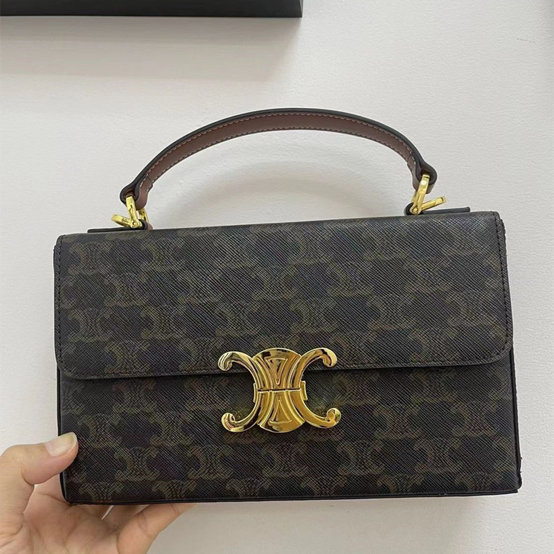 2023 one-shoulder messenger bag women's bag early spring new hand-held print retro box bag