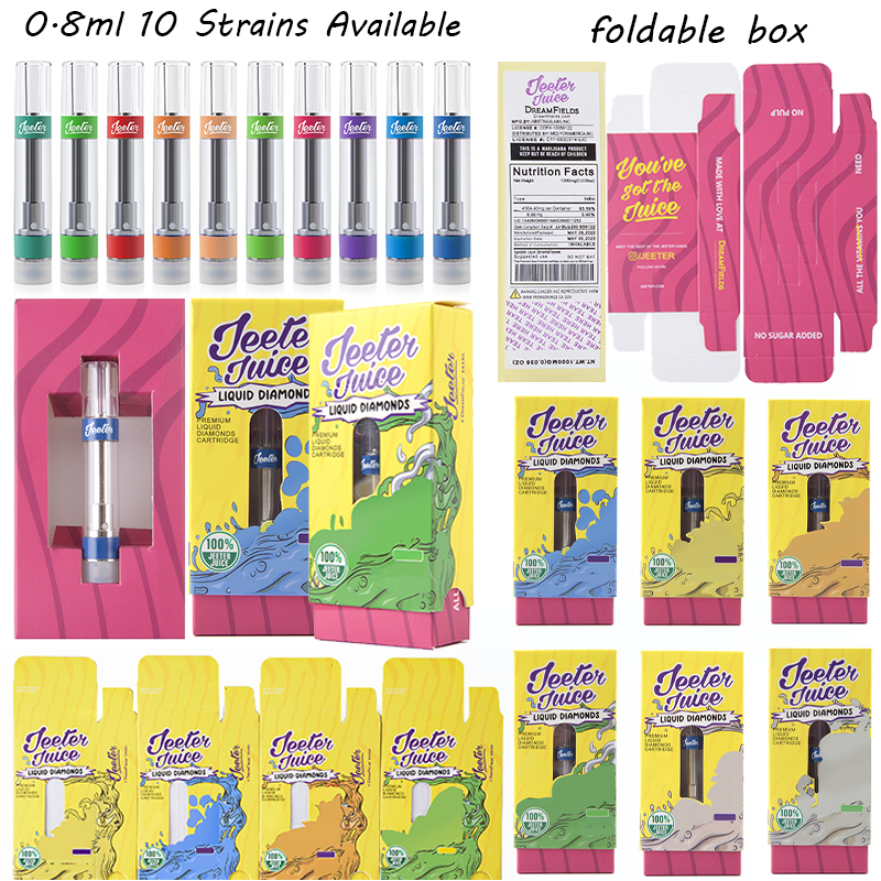 

New Jeeter Juice 0.8ml Atomizers Vape Cartridges Box Foldable Packaging 510 Thread Vape Pen Carts Thick Oil Wax Vaporizer E Cigarette Empty 10 Strains Available