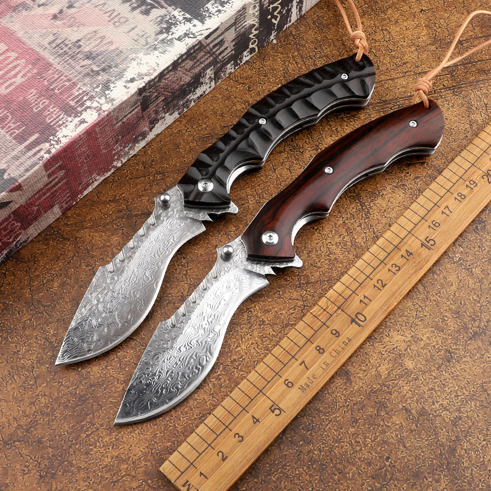 

VG10 Damascus Folding Knife Ball Bearing Outdoor Hunting Jungle Adventure Tactical Survival Edc Tools Wooden Pocket Knife