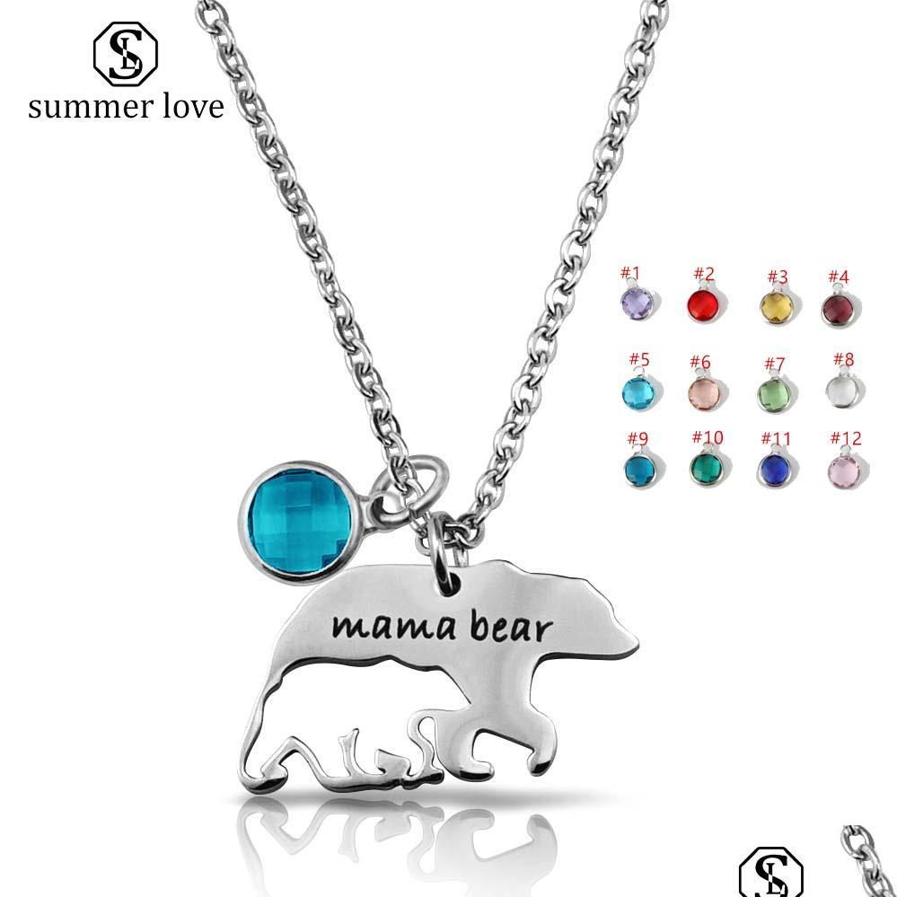

Pendant Necklaces Hollow Stainless Steel Mama Bear Birthstone Pendant Necklace For Women 16X27Mm Fine Polished Mothers Day T Lulubaby Dhkdp