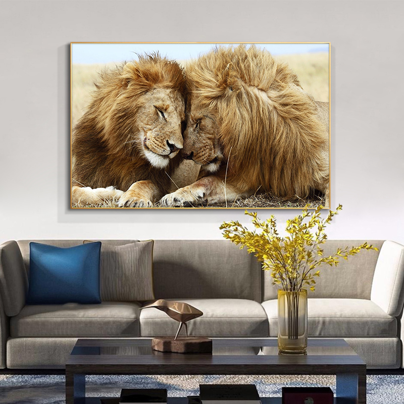 

Canvas Painting Lions Head to Head Art Posters and Prints Scandinavian Cuadros Wall Art Picture for Living Room