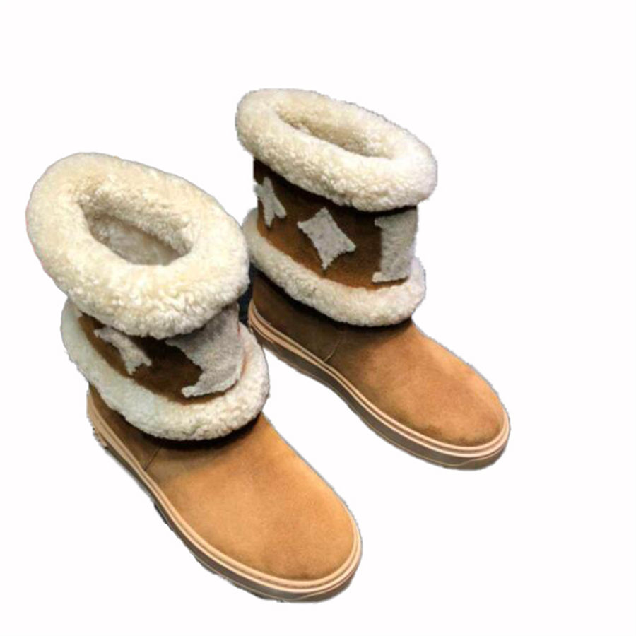 

Women snowdrop Flat Ankle Boots Fashion Wool Printed Rubber Sole Martin Booted Top Designer Ladies Winter Snow Boot 23, Black