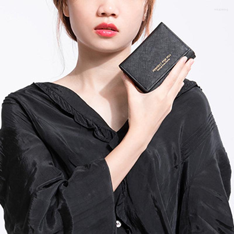 

Wallets Classic Trifold Women Wallet Slim Matte PU Leather Card Holder Coin Pocket Designer Female Handback Small Purse Fashion, Black