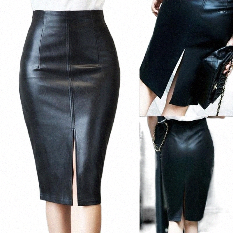 Skirts skirts Women PU Leather Pencil Skirt Fashion Knee Length Midi Bodycon Plus Size LF88 y6J5#-image-799069292