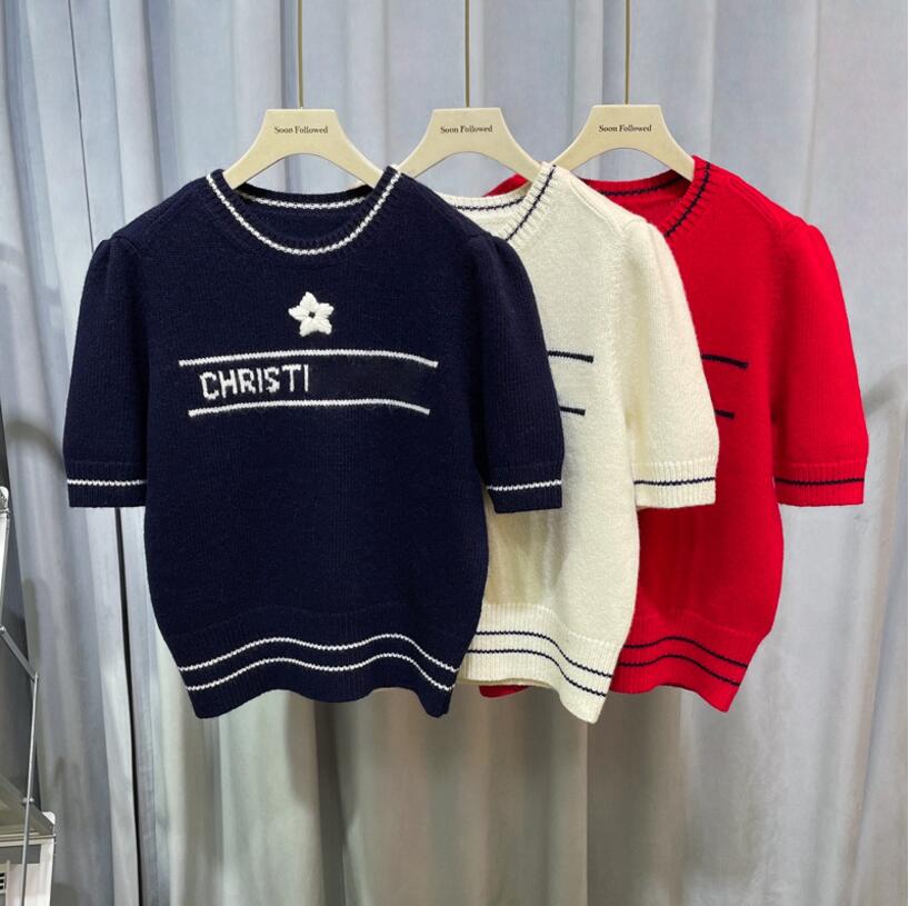 Pull de printemps et d'automne pour femmes avec lettre à manches courtes pentagram brodé en laine en laine en laine tricot féminine étoile le mêm