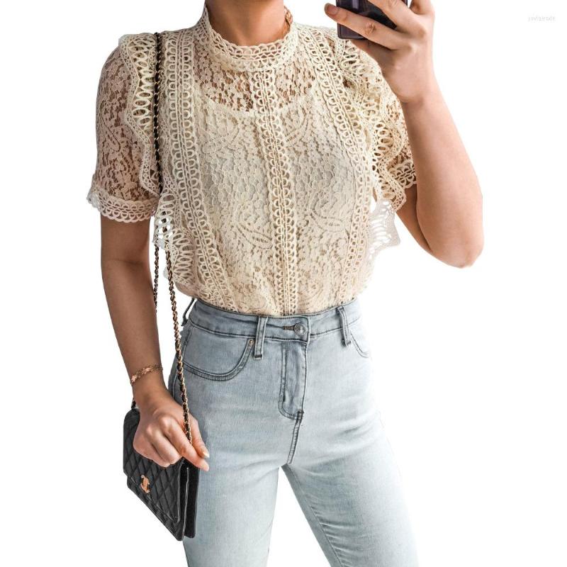

Women' Blouses Fashion Lace Blouse Woman Sleeveless Female Top Hollow Out Elegant Shirt And, Beige