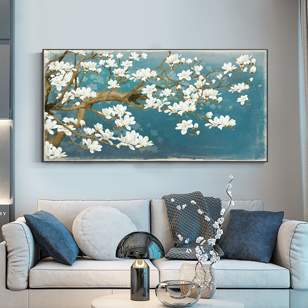 

Canvas Painting Abstract White Flower Oil Printed On Modern Nordic Posters And Prints Wall Art For Living Room Home Decoration